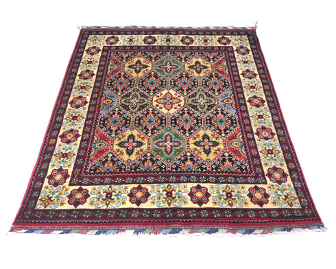 5x5 Yousafi Multicolor Afghan Hand Knotted Square Wool Area Rug